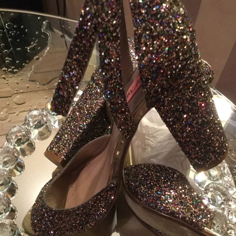 Betsey Johnson Multi-Color Glitter Block Heel Pumps